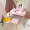 Costway Kid Vanity Table Stool Set with Mirror Wooden Legs Storage Drawer Pink
